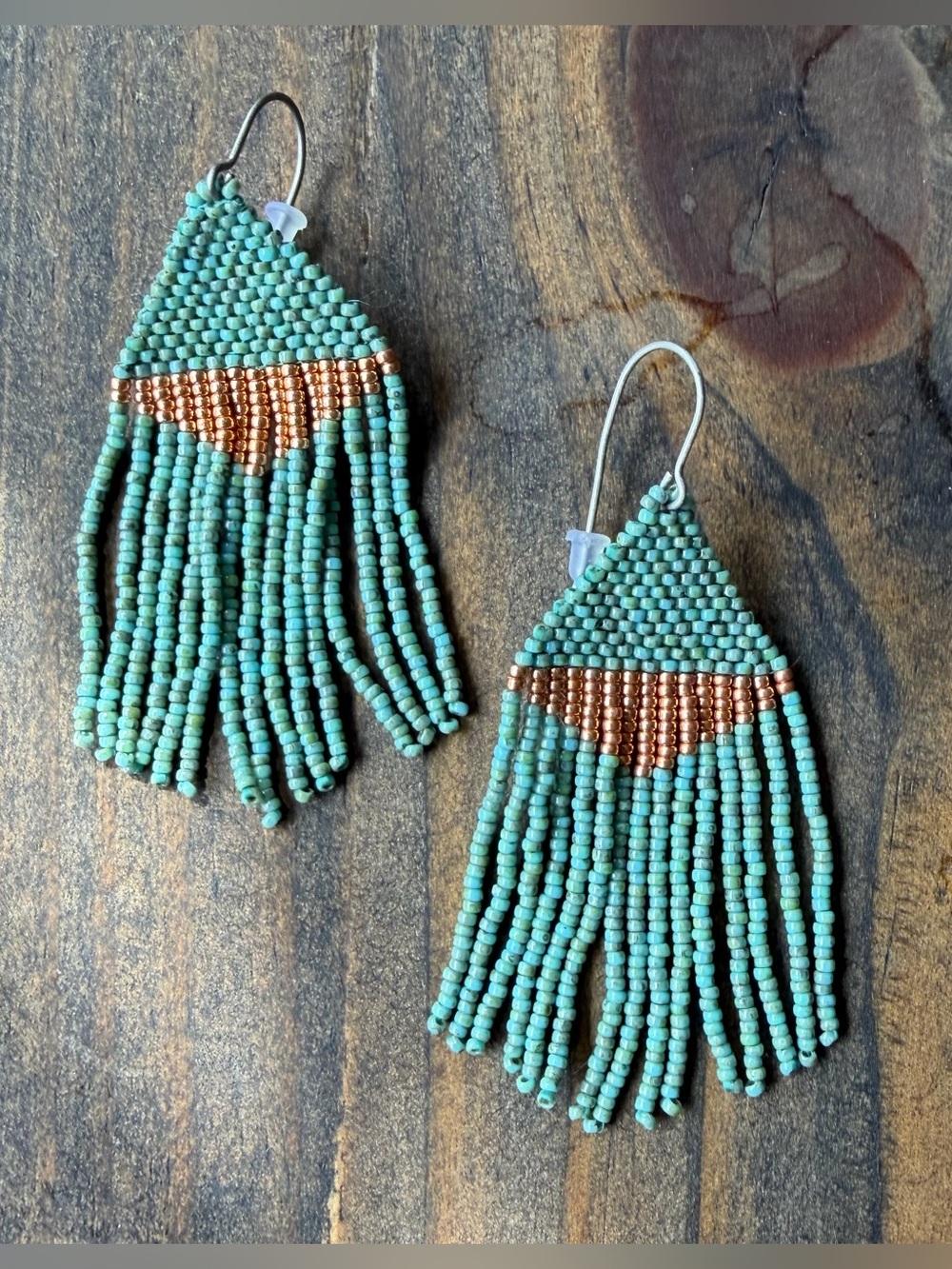 Turquoise and Copper Beaded Fringe Earrings